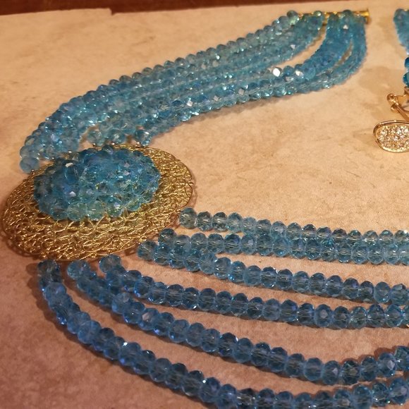 STUNNING 3 PIECE STATEMENT SET VIVID BLUE HANDMADE - Picture 2 of 10